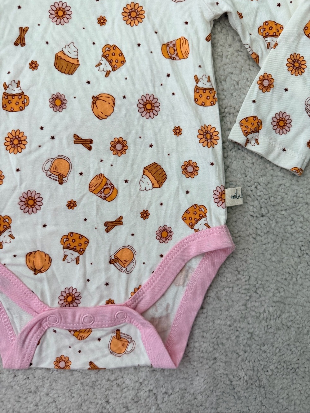 Milkberry Pink-Trim Pumpkin Print Baby Bodysuit & Pants Set - Picture 4 of 11